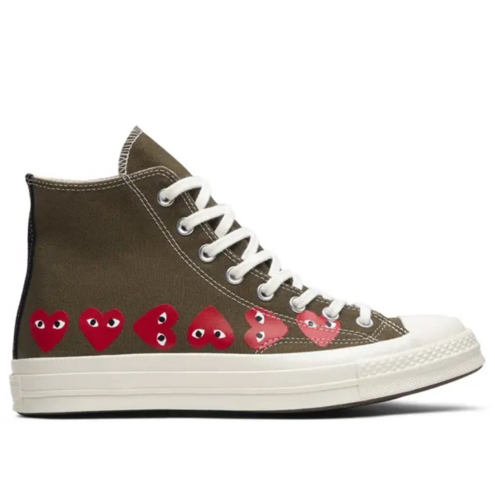 Converse Olive Green and Red Heart Sneakers